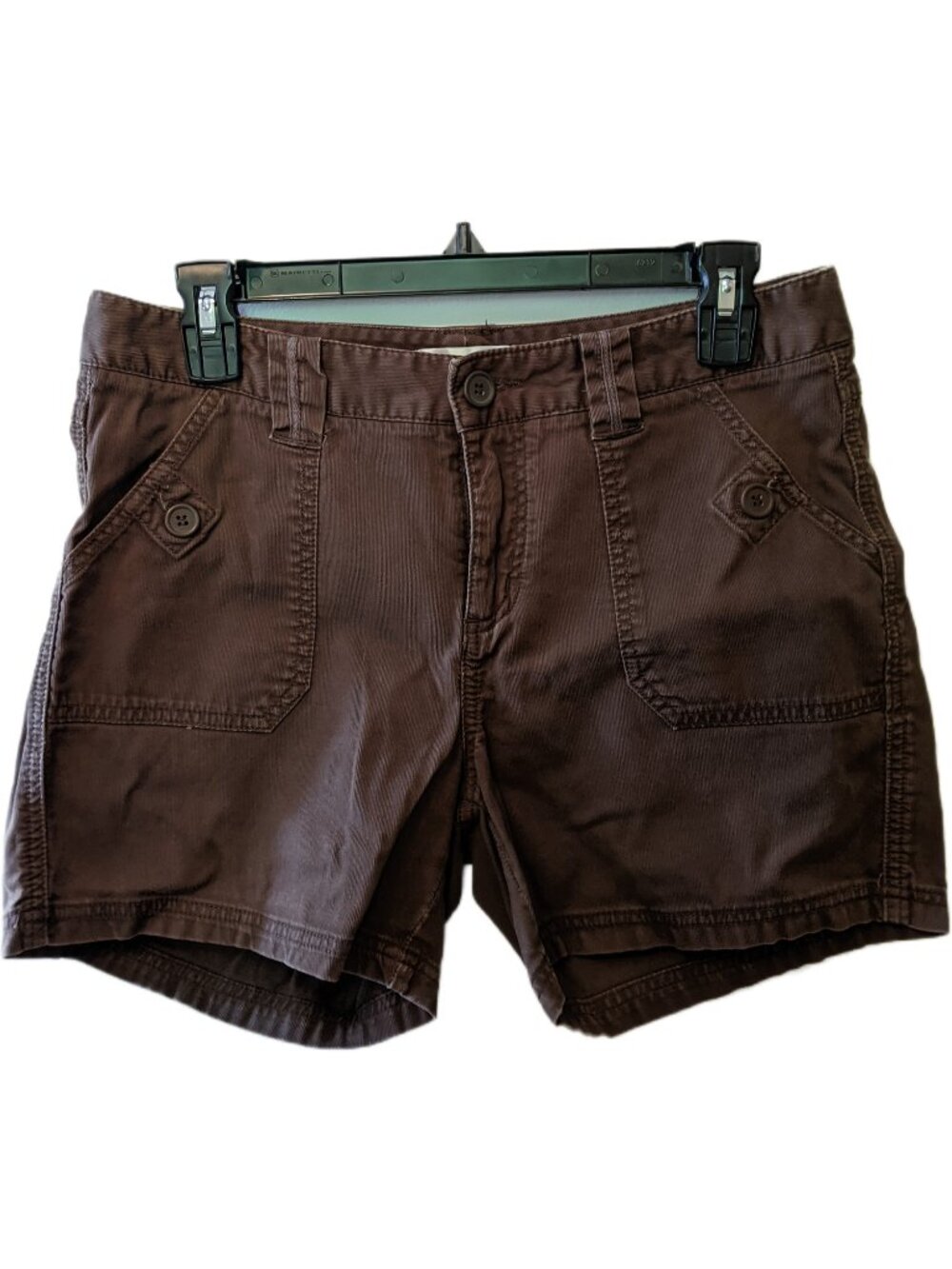 Womens Dark Brown Bermuda Shorts Earthy Cargo Pockets Travel Outdoor Ribbed Sz 8